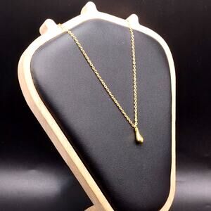 18k Gold Plated Necklace W Teardrop Pendant Minimalist Women's Vtg Birthday Gift